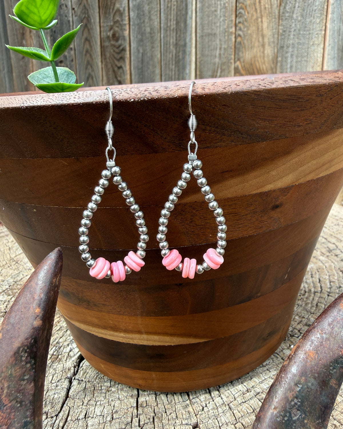 Pink Conch and Stainless Steel Hoop Earrings