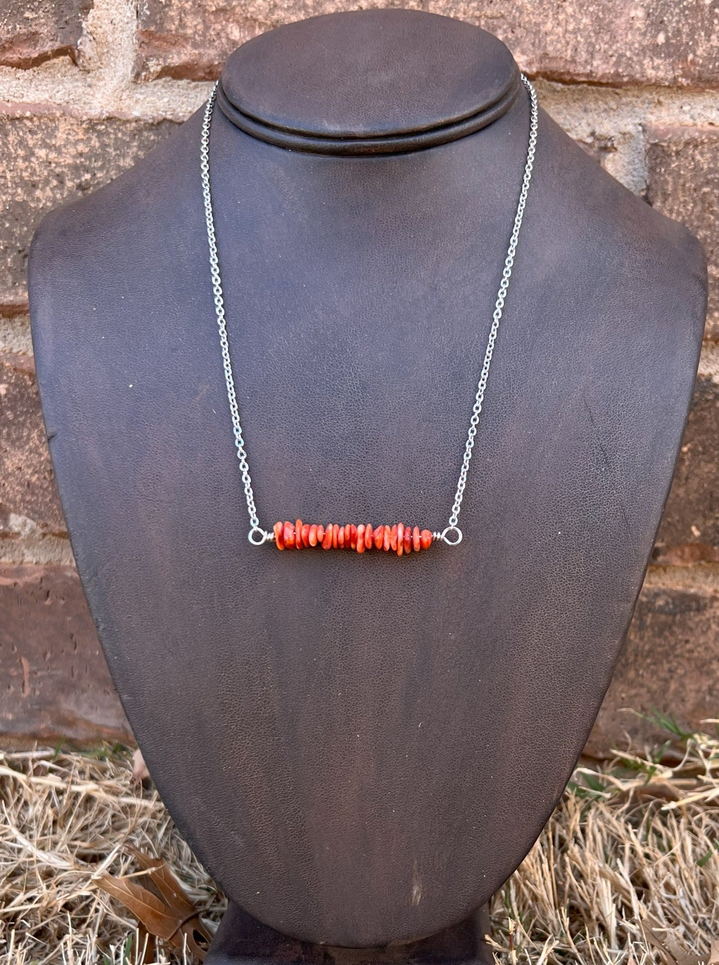 Red Spiny Bar Necklace