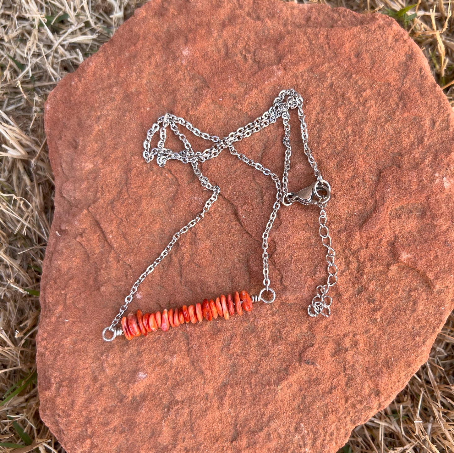 Red Spiny Bar Necklace