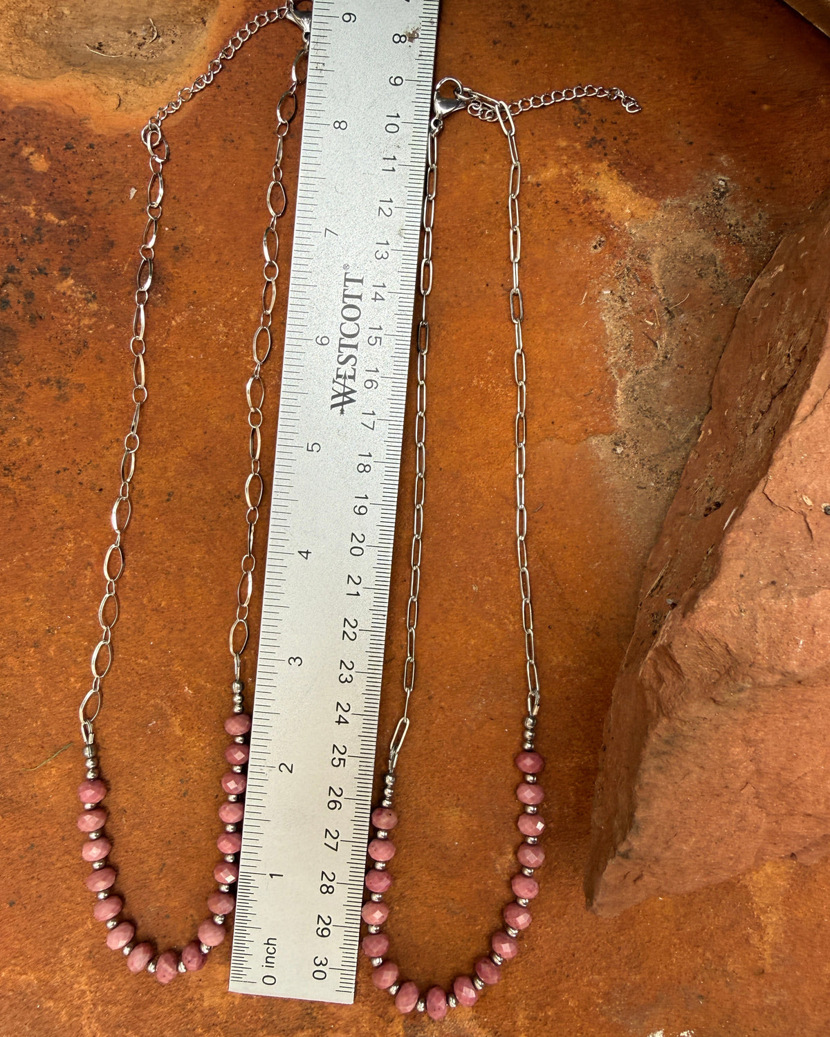 Pink Rhodonite and Stainless Steel 'Swoop' Necklace