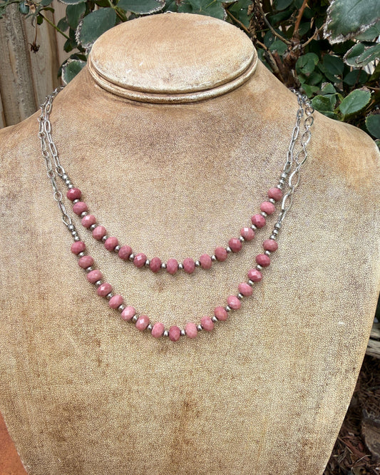 Pink Rhodonite and Stainless Steel 'Swoop' Necklace