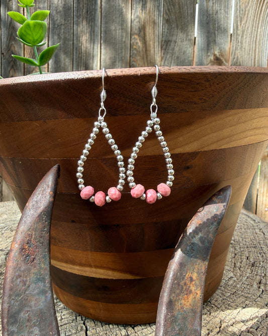 Pink Rhodonite and Stainless Steel Hoop Earrings
