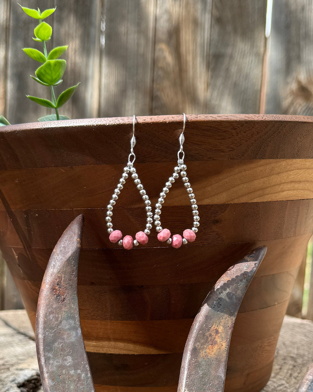 Pink Rhodonite and Stainless Steel Hoop Earrings