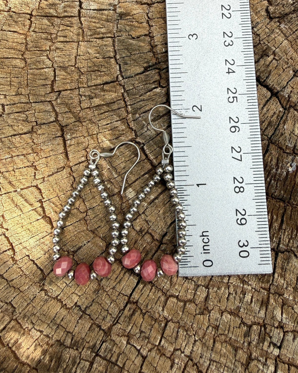 Pink Rhodonite and Stainless Steel Hoop Earrings