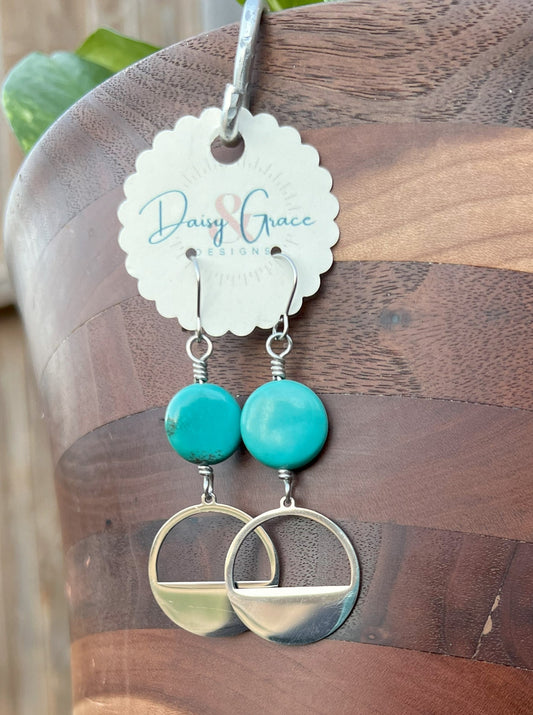 Turquoise & Stainless Steel Charm Drops