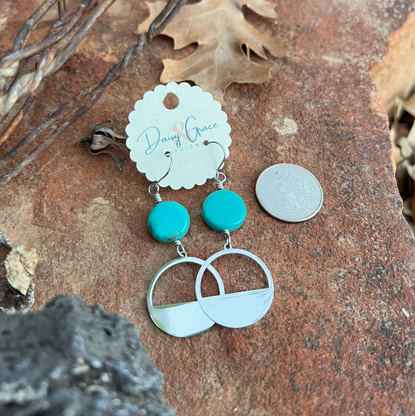 Turquoise & Stainless Steel Charm Drops