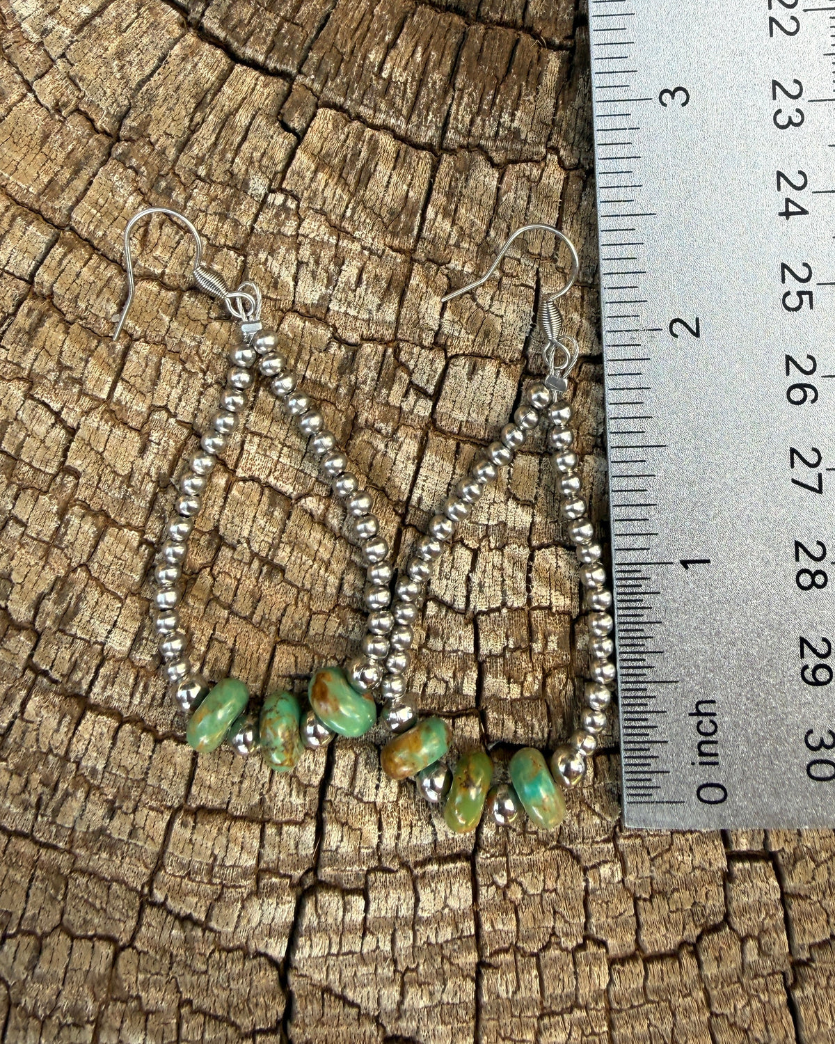 Royston Turquoise and Stainless Steel Hoop Earrings
