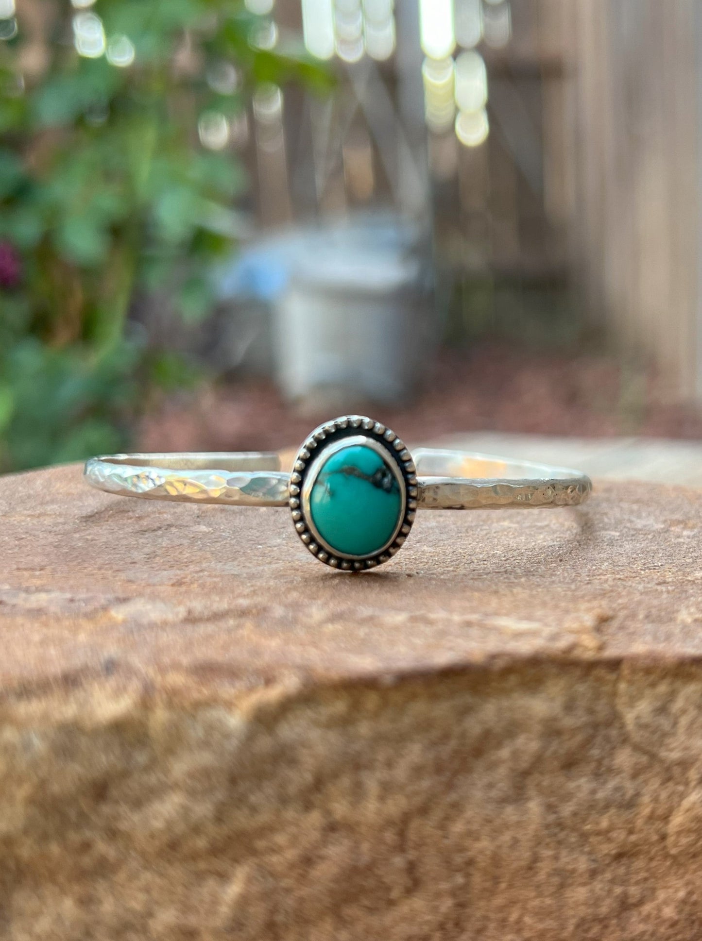 Textured Sterling Silver & Turquoise Cuff 3