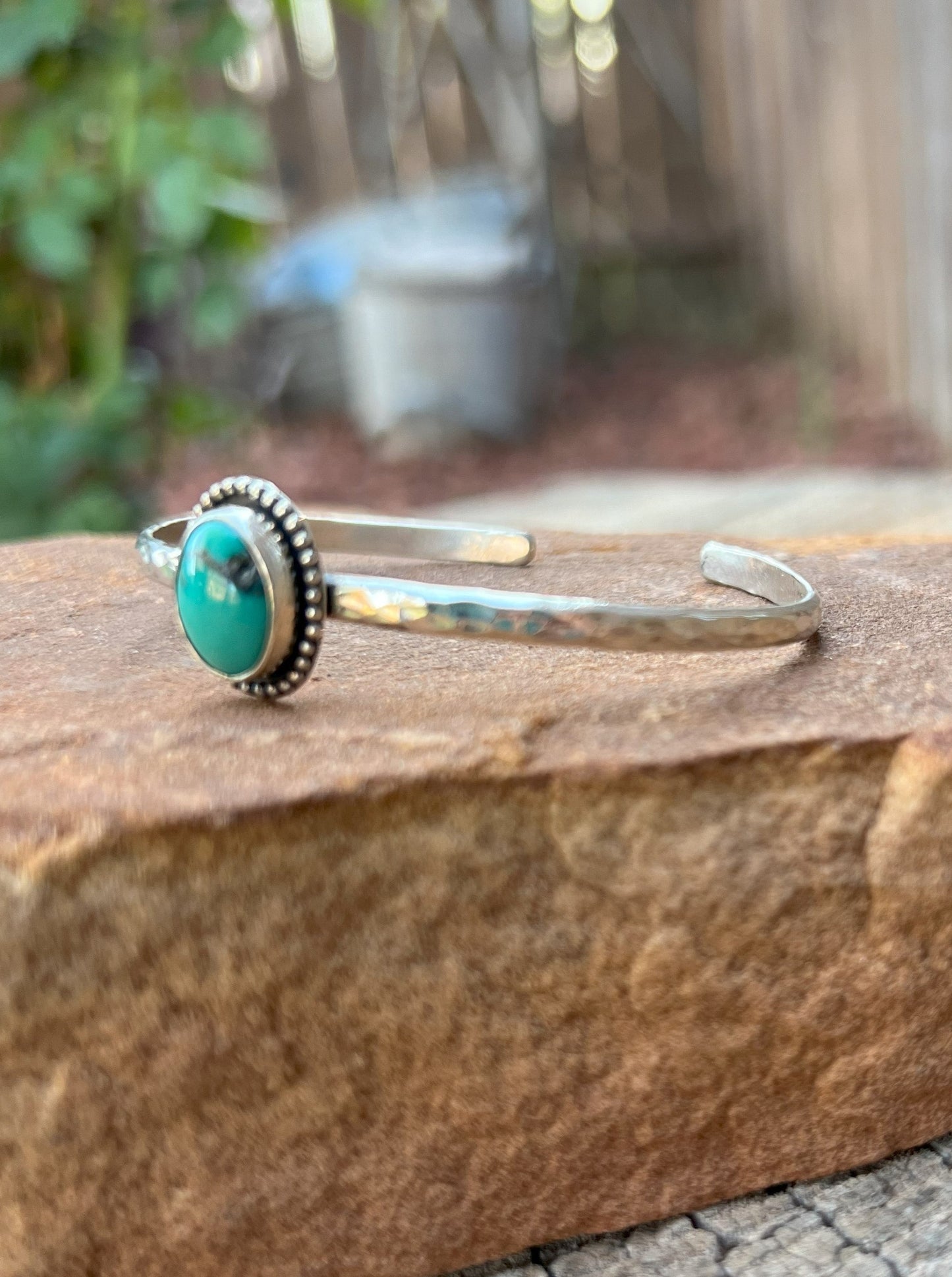 Textured Sterling Silver & Turquoise Cuff 3