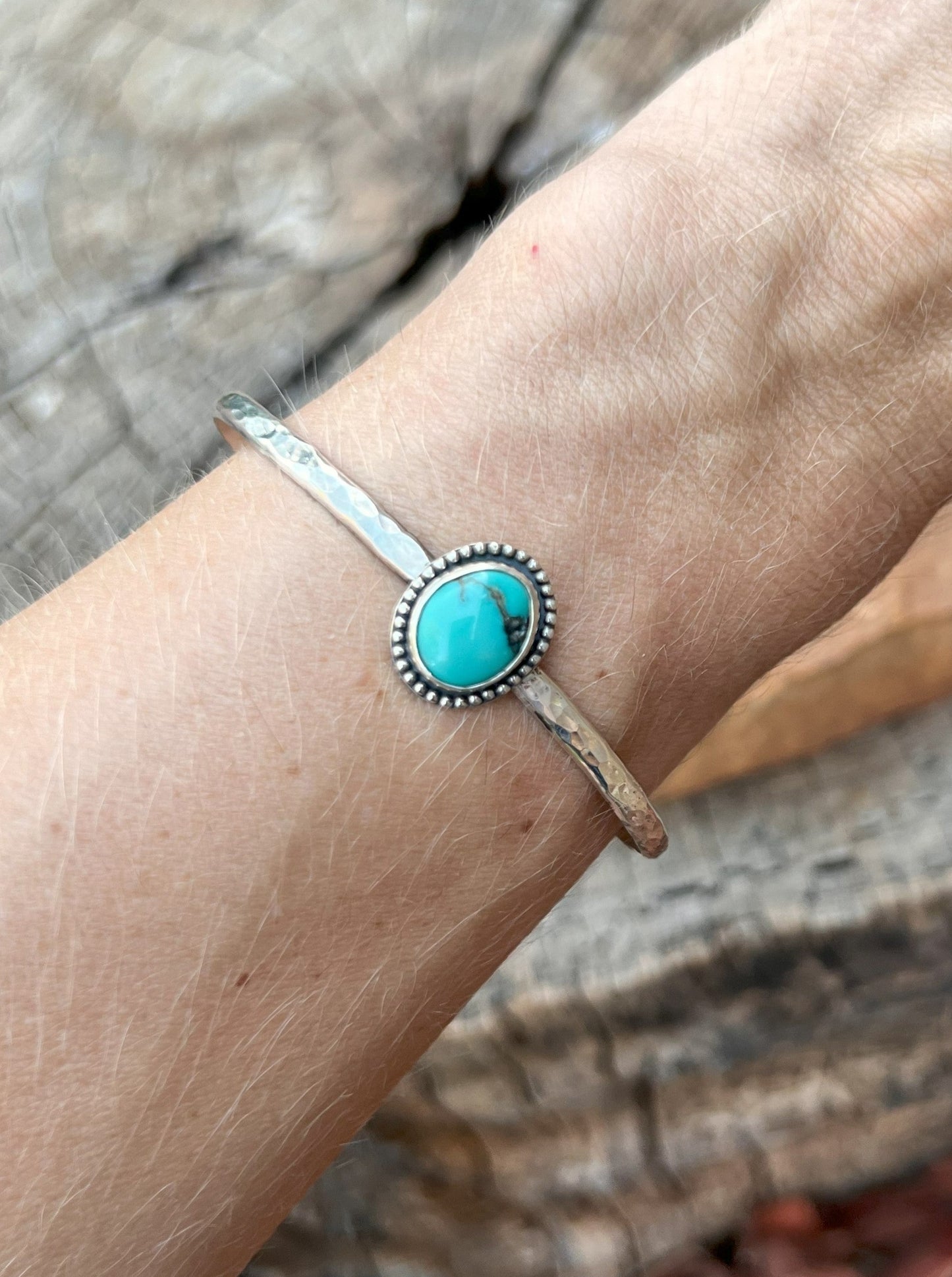 Textured Sterling Silver & Turquoise Cuff 3