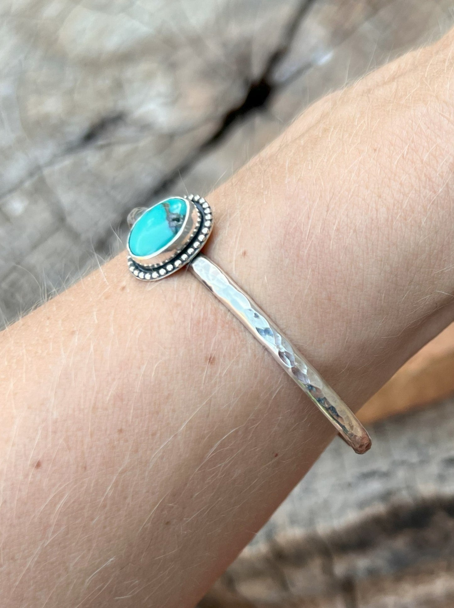 Textured Sterling Silver & Turquoise Cuff 3