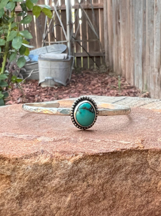 Textured Sterling Silver & Turquoise Cuff 3