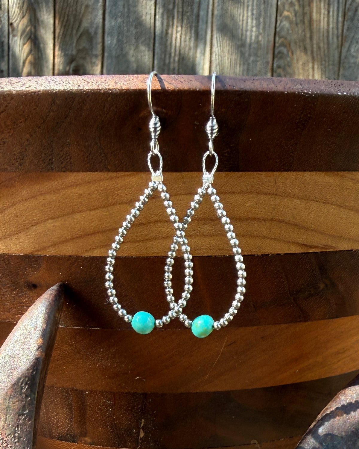 Sonoran Turquoise and Stainless Steel Hoop Earrings (small)