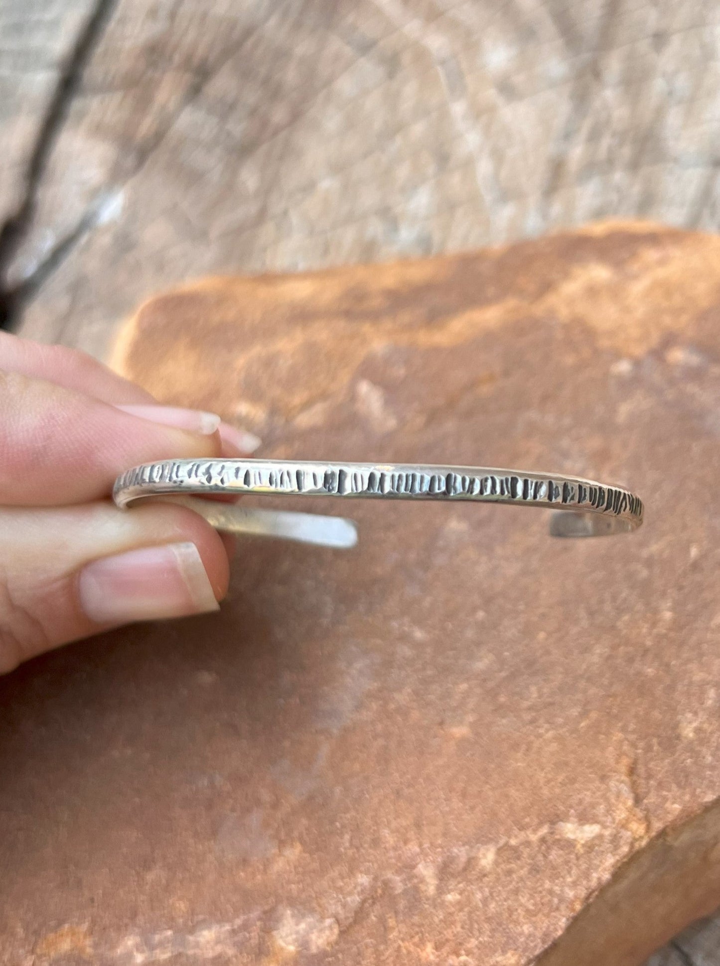 Simple Textured Sterling Stacker Cuff 1