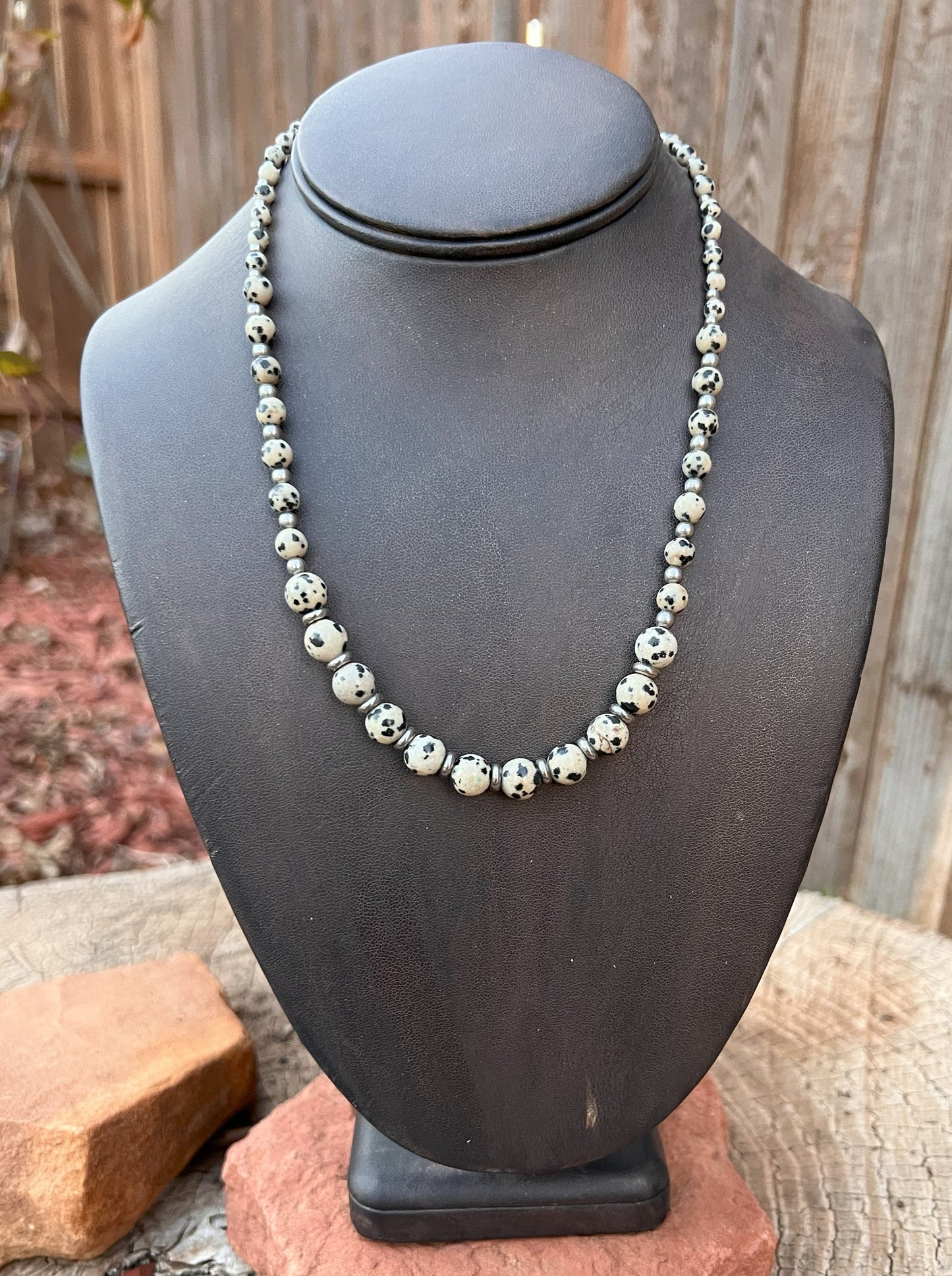 Stainless Steel Beaded Dalmatian Jasper Necklace