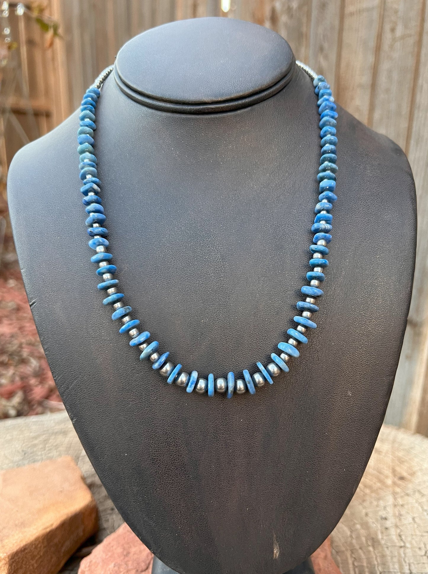 Stainless Steel Beaded Denim Lapis Necklace