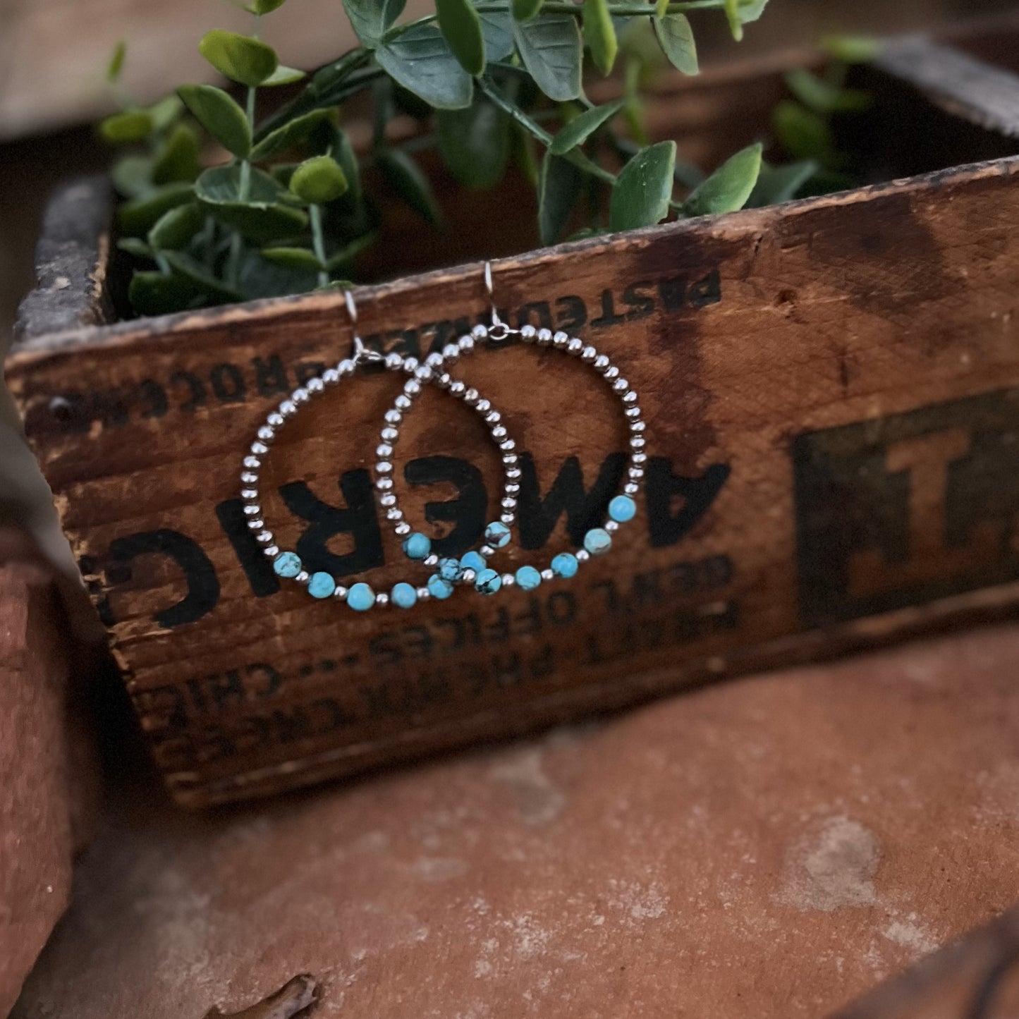 Turquoise & Stainless Steel Hoops