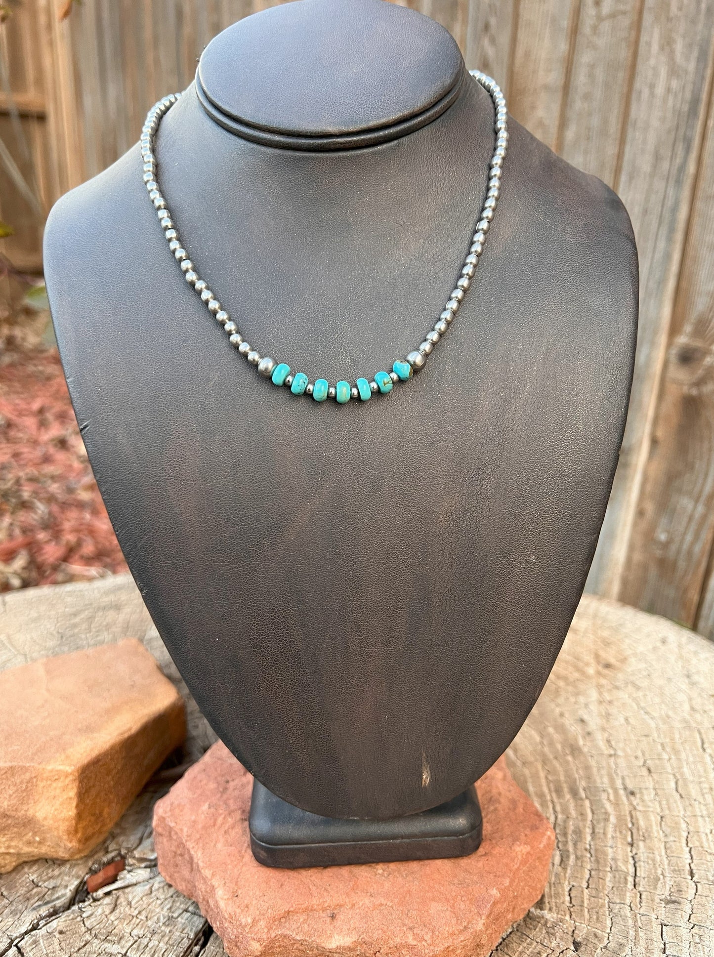 Stainless Steel Beaded Turquoise Necklace 1