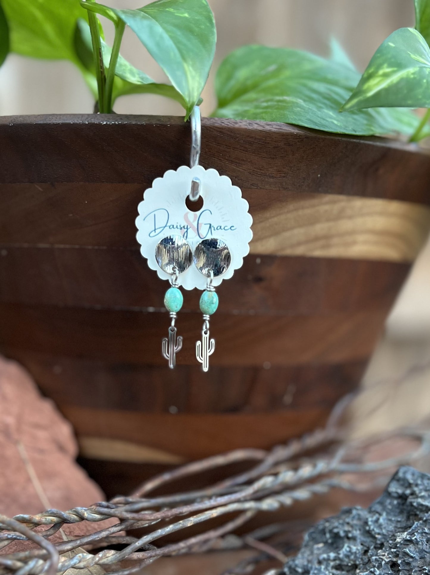 Stainless Steel Cactus & Turquoise Drops