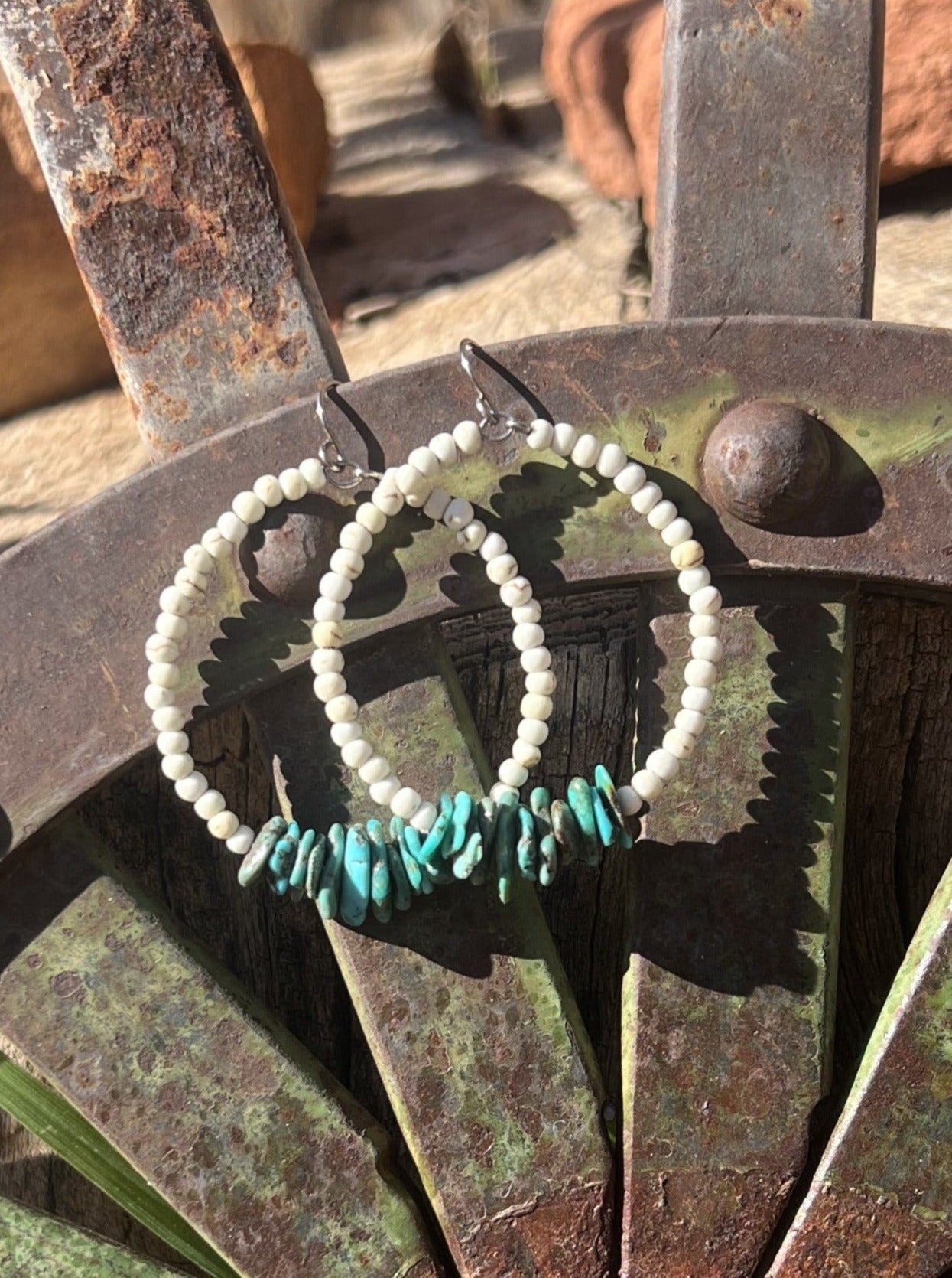 Turquoise Chip & Magnesite Hoops