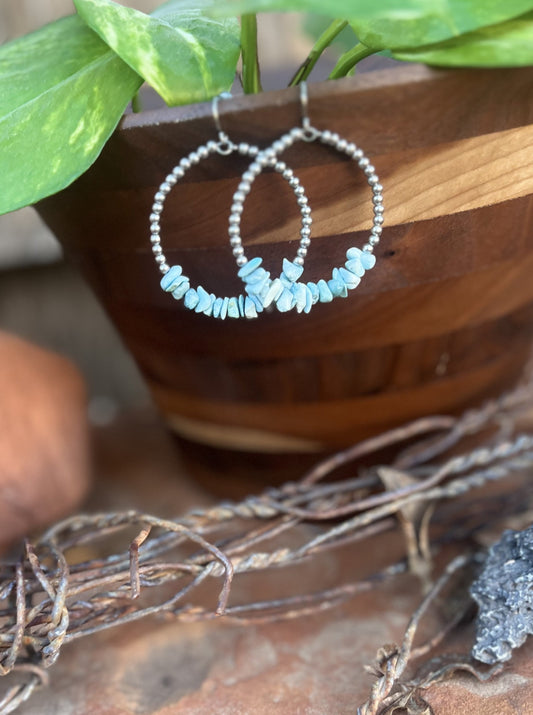 Light Turquoise Chip & Stainless Steel Hoops