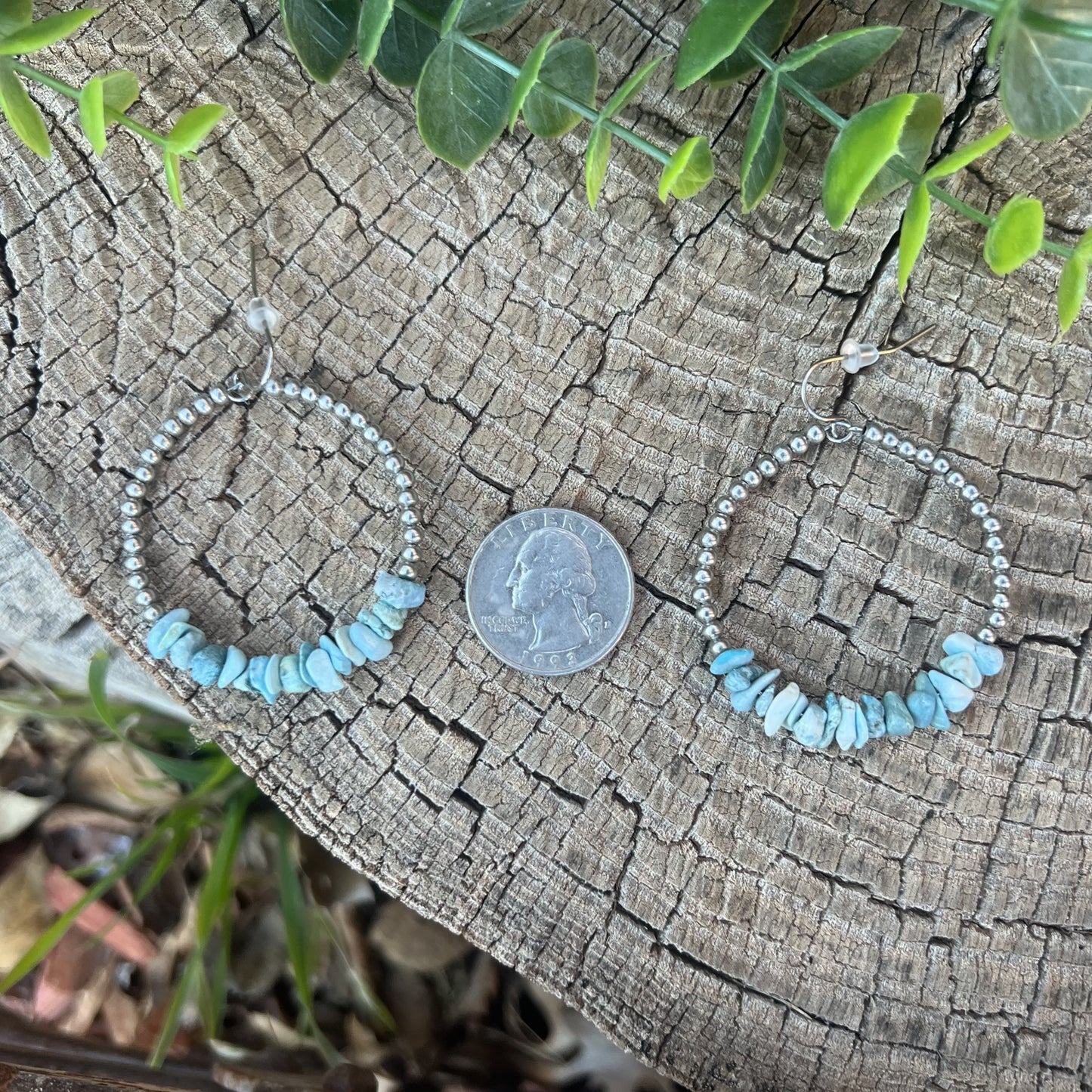 Light Turquoise Chip & Stainless Steel Hoops