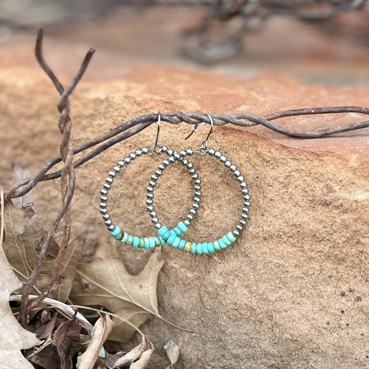 Turquoise & Stainless Steel Hoops 2