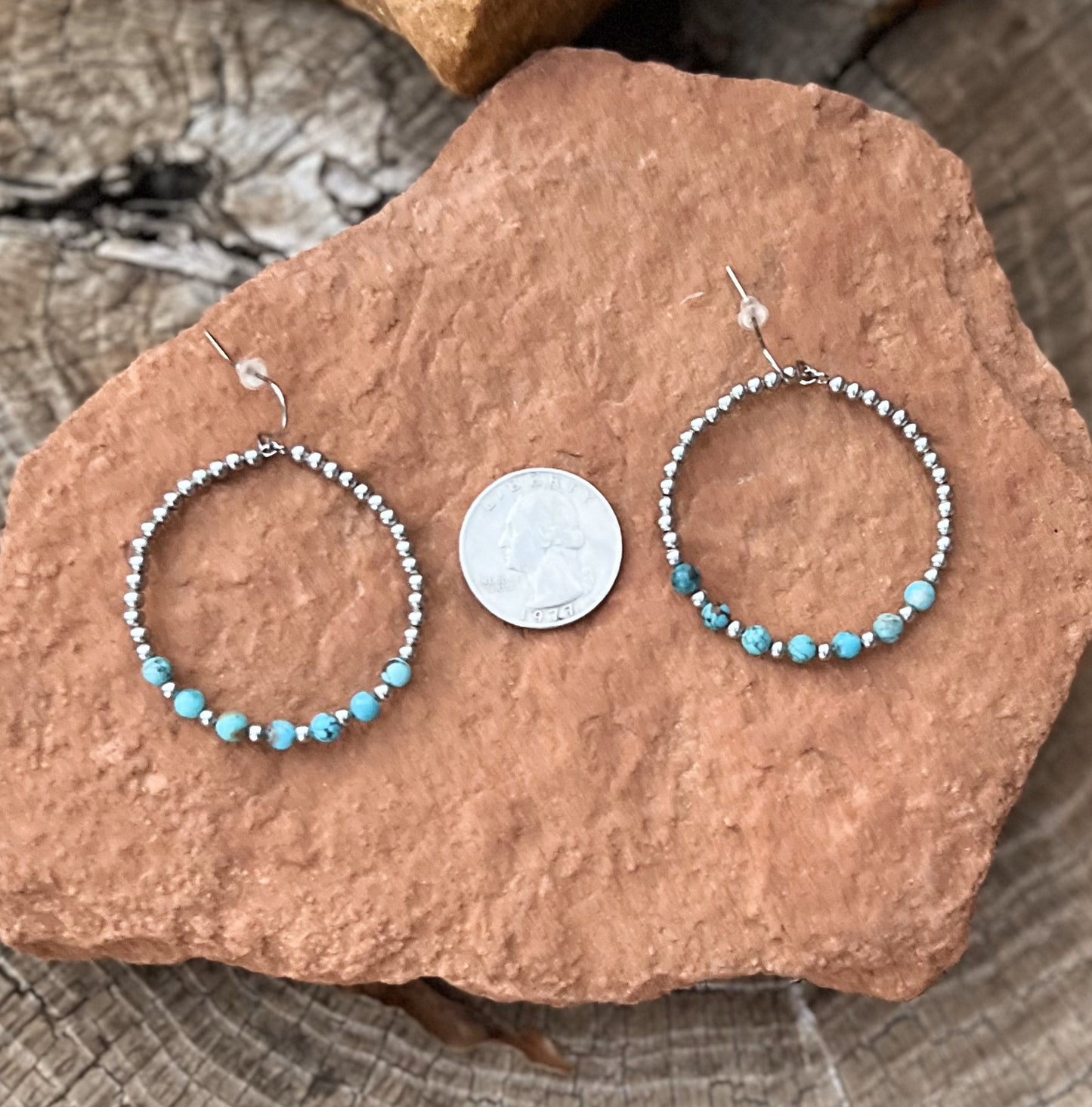 Turquoise & Stainless Steel Hoops