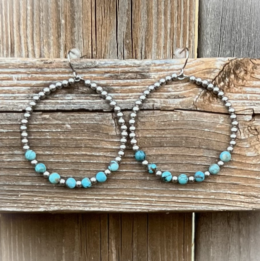 Turquoise & Stainless Steel Hoops