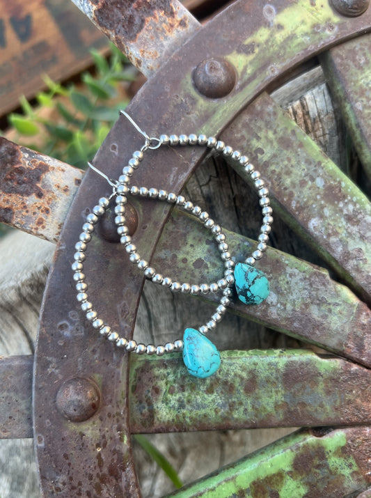 Turquoise Teardrop & Stainless Steel Hoops