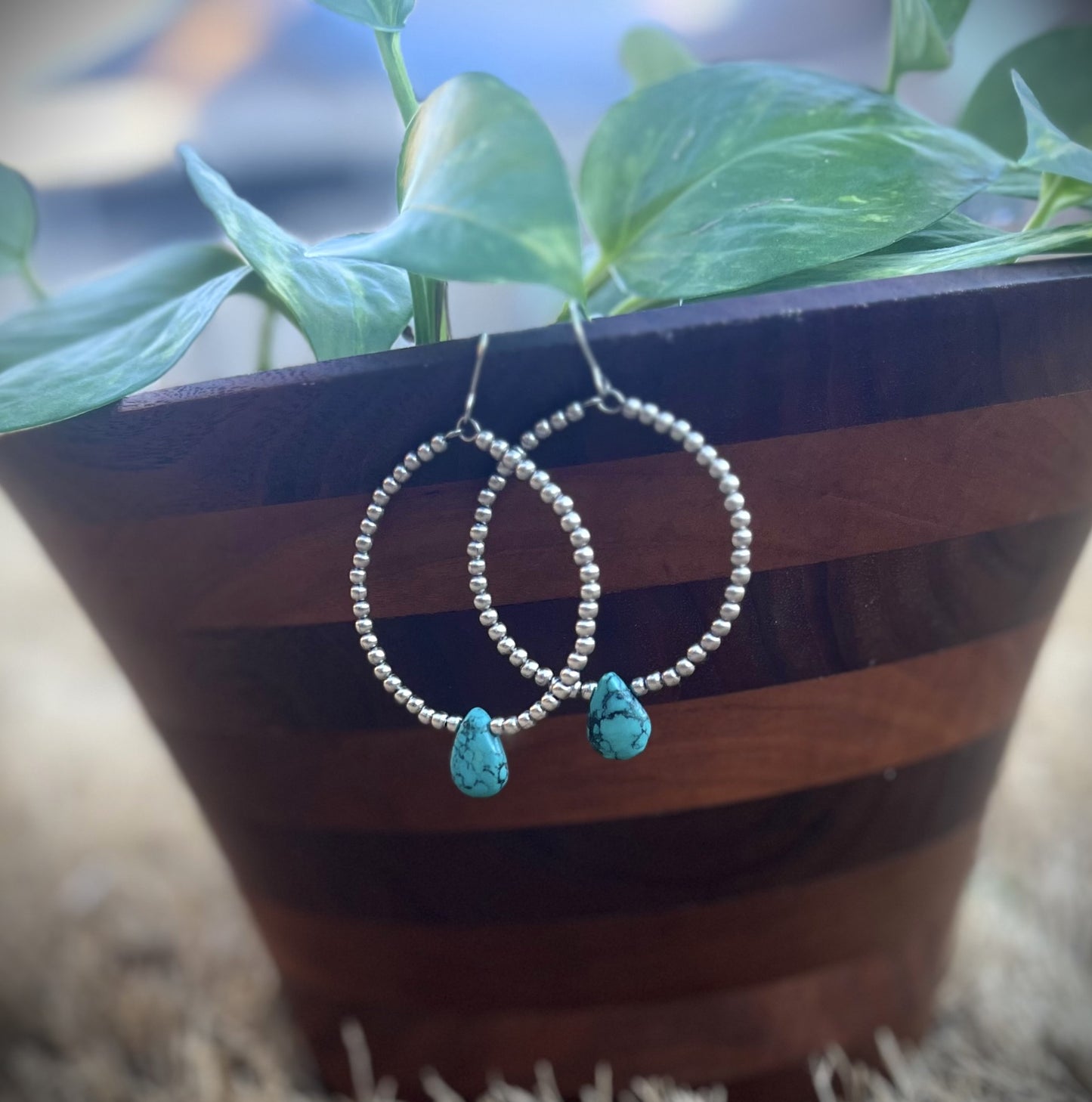 Turquoise Teardrop & Stainless Steel Hoops