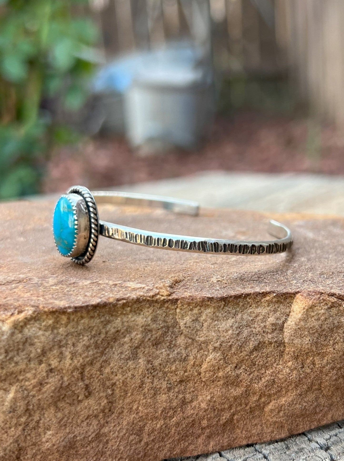 Textured Sterling Silver & Turquoise Cuff 1