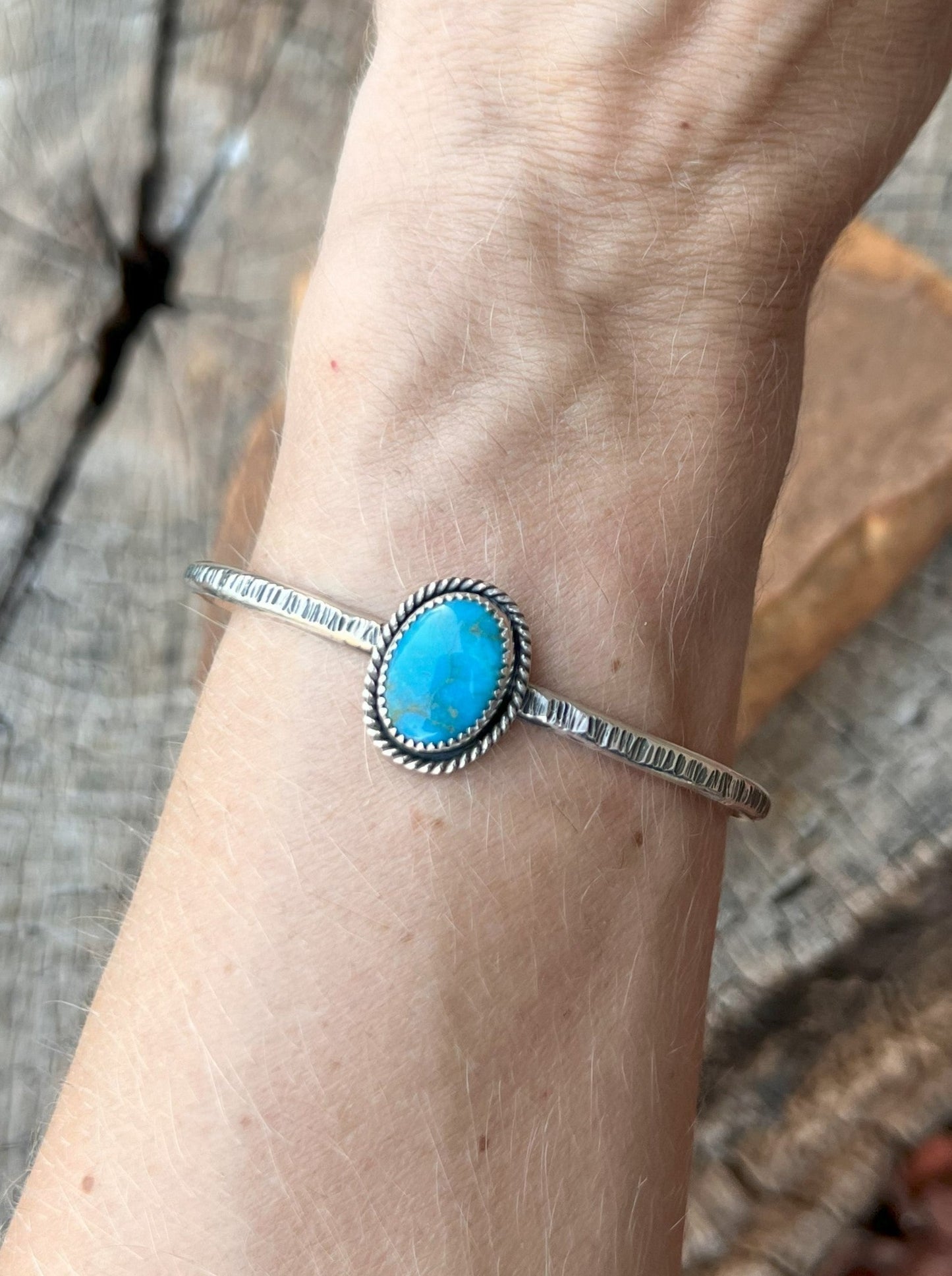 Textured Sterling Silver & Turquoise Cuff 1