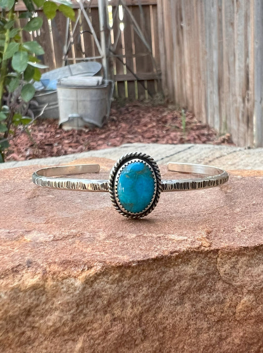 Textured Sterling Silver & Turquoise Cuff 1