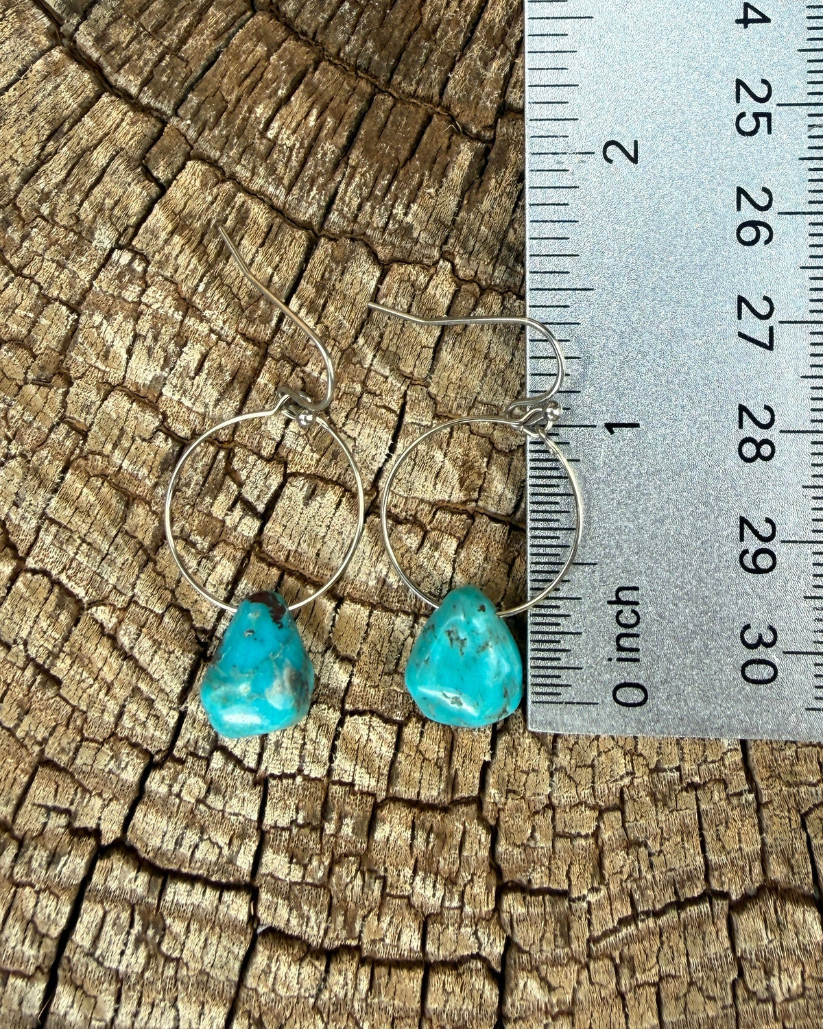 Genuine Turquoise Teardrop and Stainless Steel Hoop Earrings
