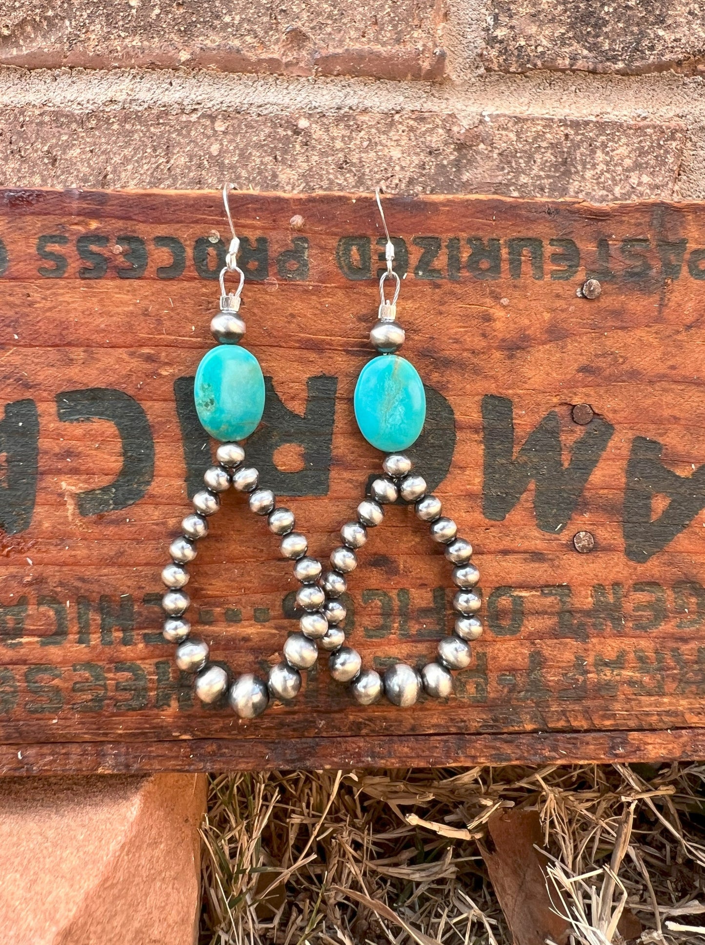 Navajo Pearl & Turquoise Teardrop Earring 1