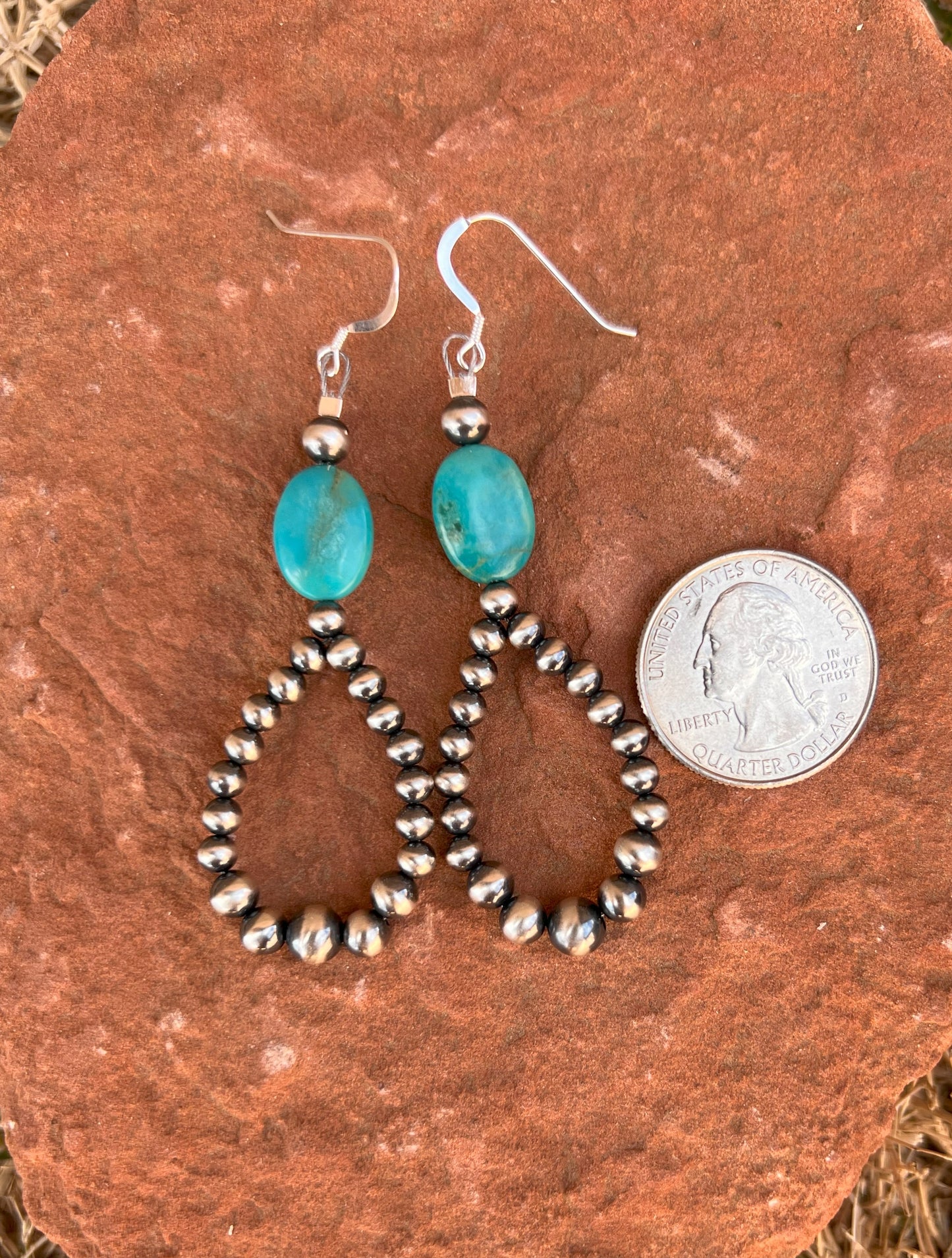 Navajo Pearl & Turquoise Teardrop Earring 1