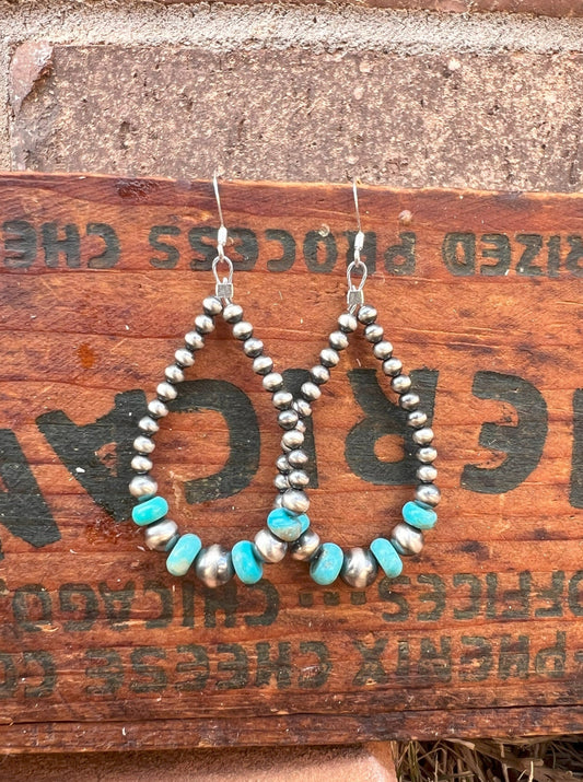 Navajo Pearl & Turquoise Teardrop Earring 2