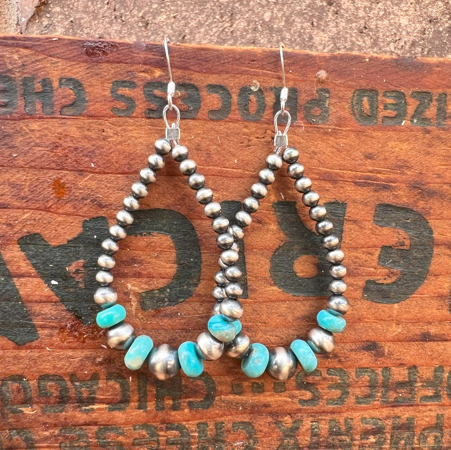 Navajo Pearl & Turquoise Teardrop Earring 2