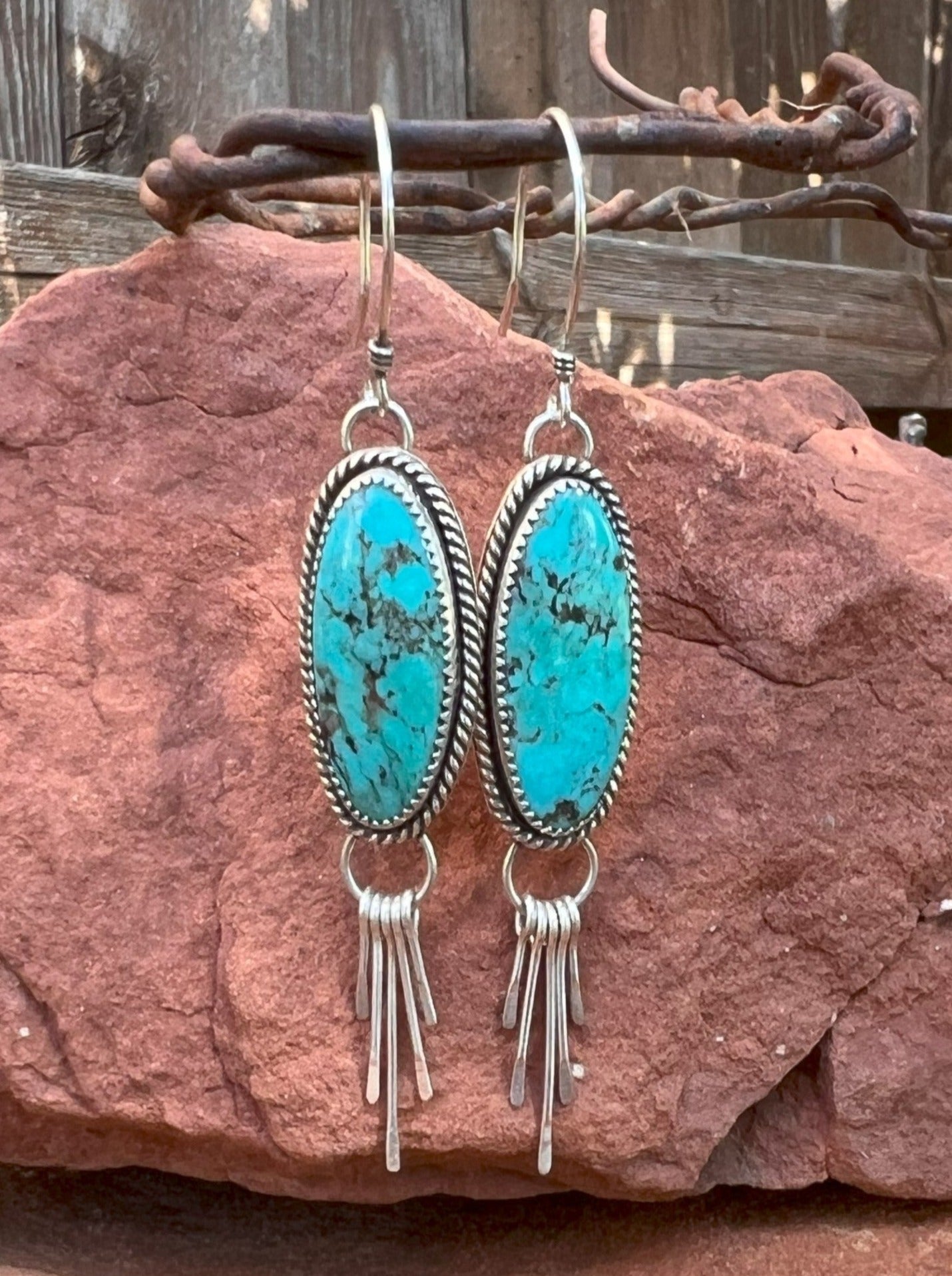 Turquoise & Sterling Silver Tassel Drop Earrings