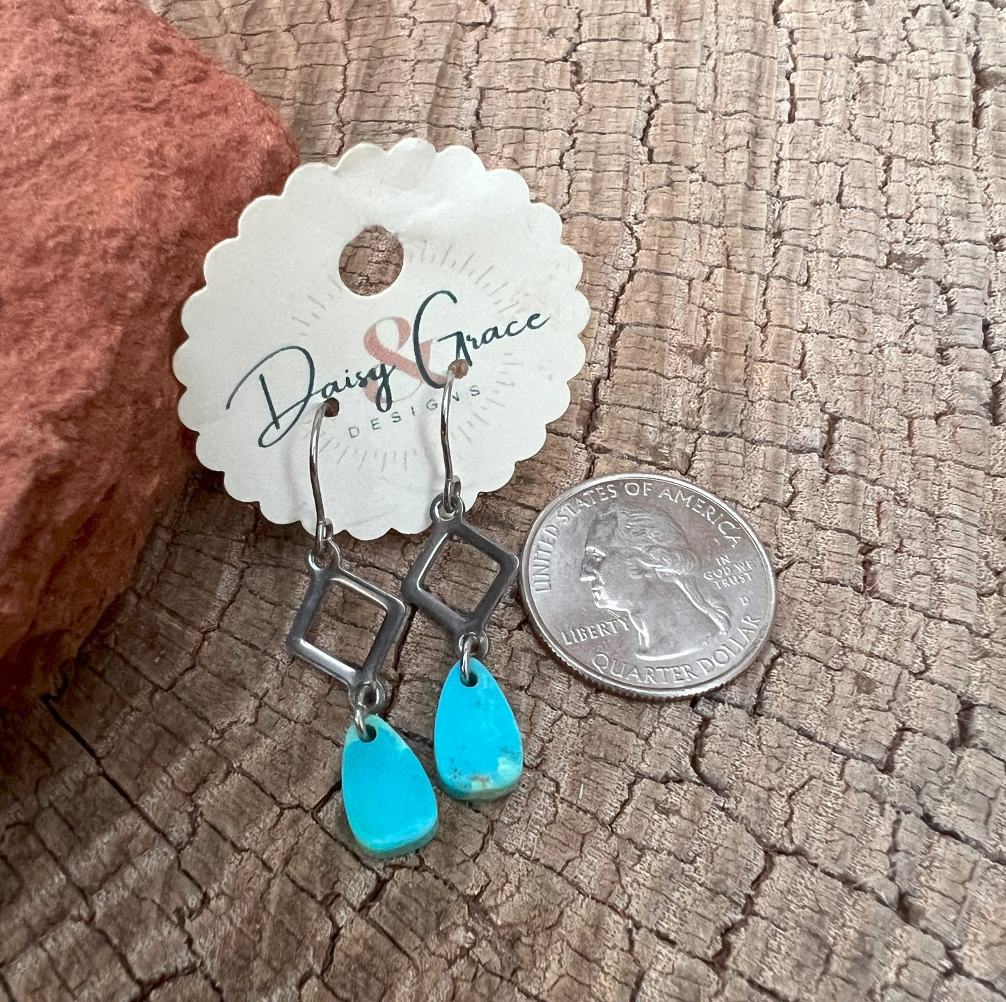 Turquoise & Stainless Steel Diamond Drops