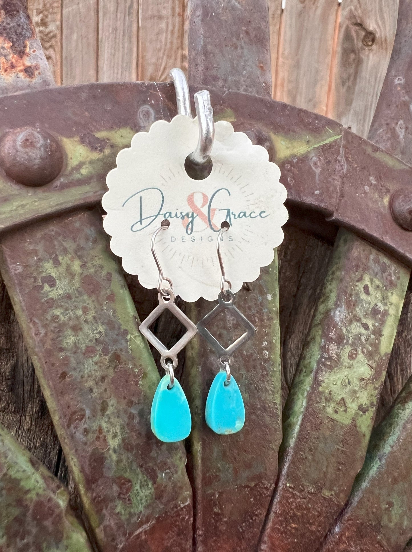 Turquoise & Stainless Steel Diamond Drops