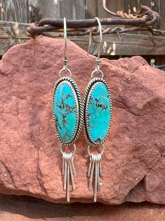 Turquoise & Sterling Silver Tassel Drop Earrings