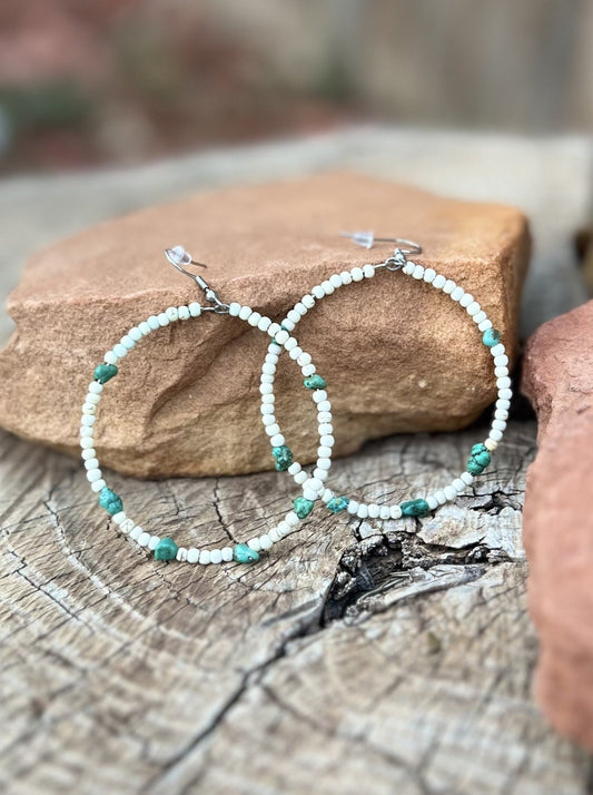 Turquoise Nugget & Magnesite Hoops