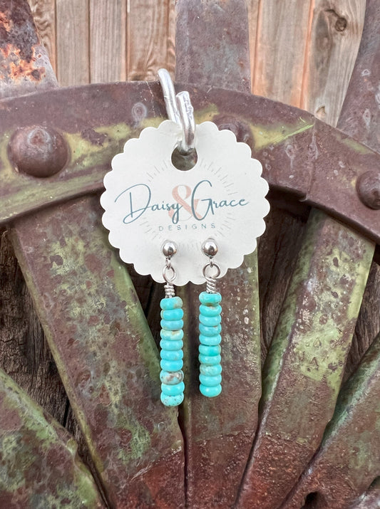 Turquoise & Stainless Steel Stick Earrings