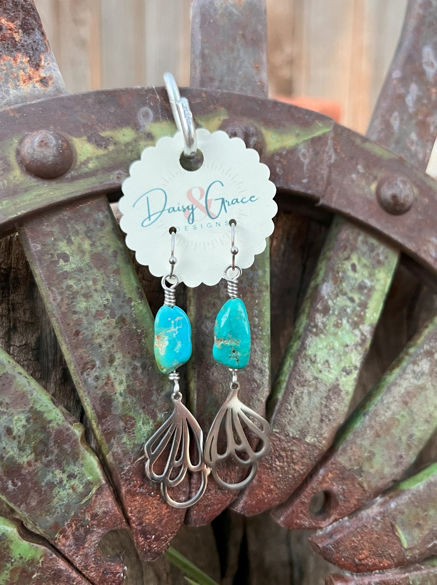 Turquoise & Stainless Steel Wing Drops